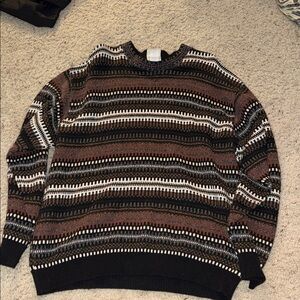 Men's Striped Crewneck Sweater - Black, Brown, and White